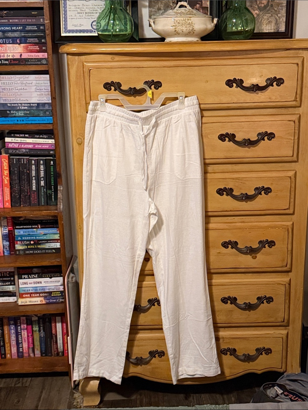 Cato Wide Leg Drawstring Pants in White
